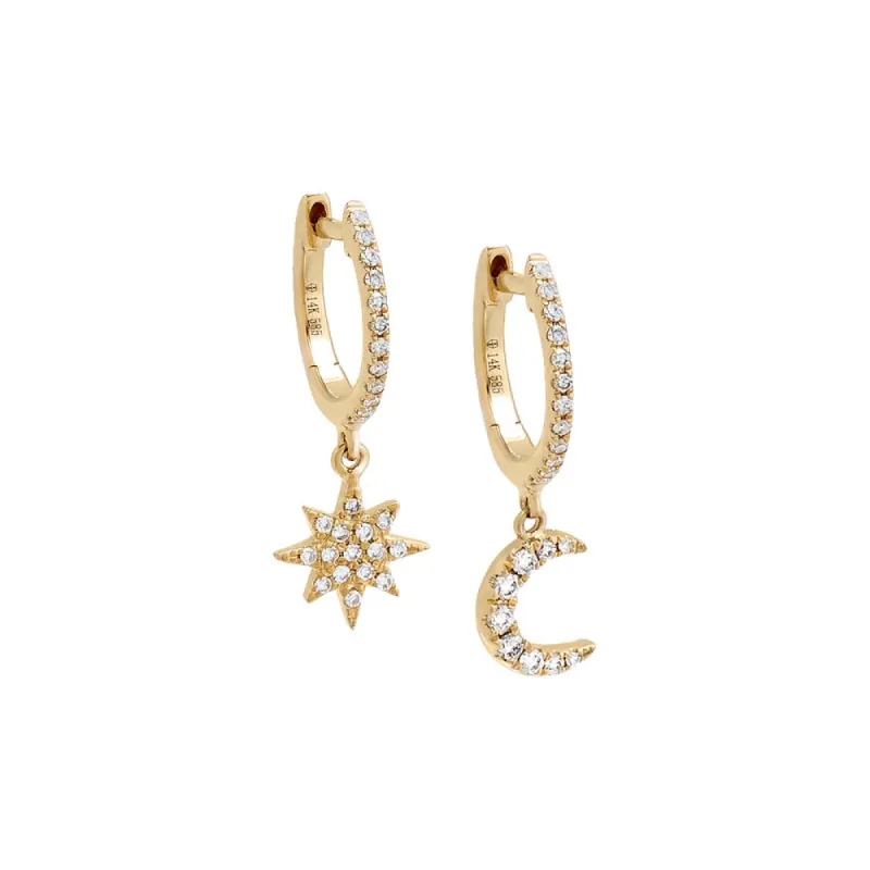 Diamond Pave Celestial Huggie Earring 14K sold by Adina Eden's