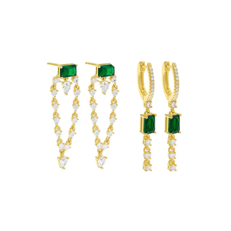 Green & Gold Drop Earring Combo Set sold by Adina Eden's