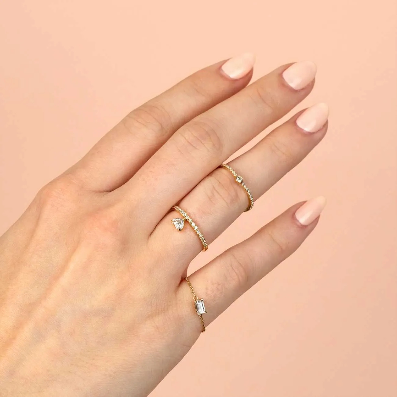 CZ Baguette Chain Ring 14K sold by Adina Eden's product image thumbnail 2