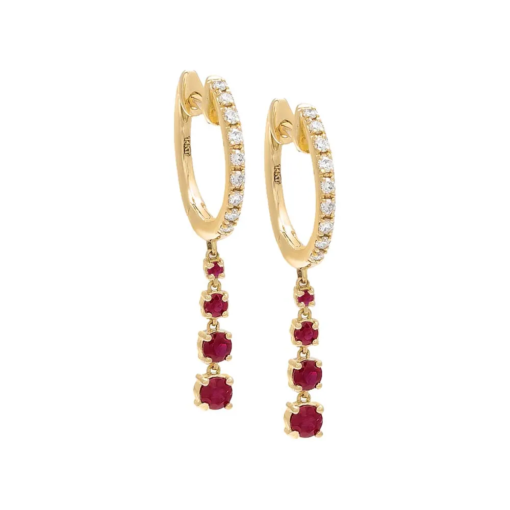 Diamond X Gemstone Dangling Drop Huggie Earring 14K sold by Adina Eden's product image thumbnail 5