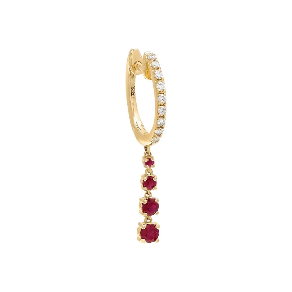 Diamond X Gemstone Dangling Drop Huggie Earring 14K sold by Adina Eden's product image thumbnail 4