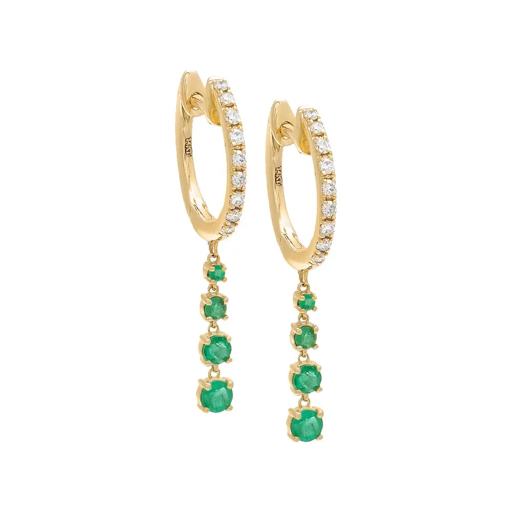 Diamond X Gemstone Dangling Drop Huggie Earring 14K sold by Adina Eden's product image thumbnail 3
