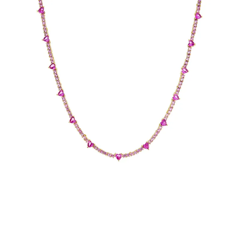 CZ Heart Accented Tennis Necklace sold by Adina Eden's