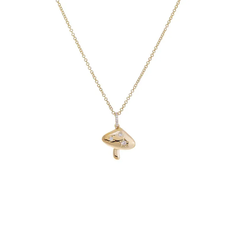 Diamond Mushroom Charm Necklace 14K sold by Adina Eden's
