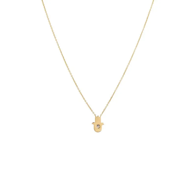 Diamond Solitaire Hamsa Necklace 14K sold by Adina Eden's