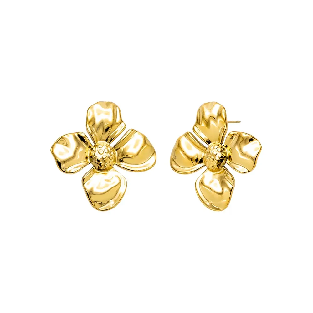 Solid Four Leaf Flower On The Ear Stud Earring sold by Adina Eden's