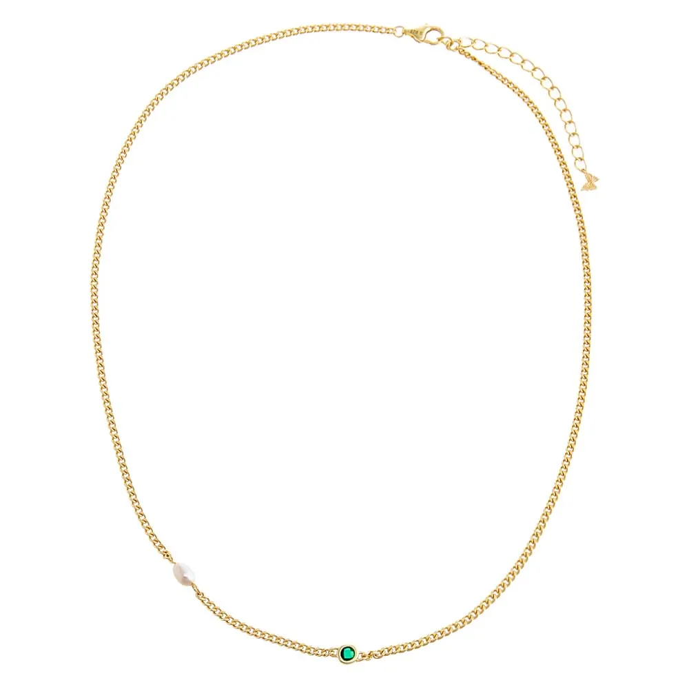 Pearl & Colored CZ Bezel Cuban Necklace sold by Adina Eden's product image thumbnail 3