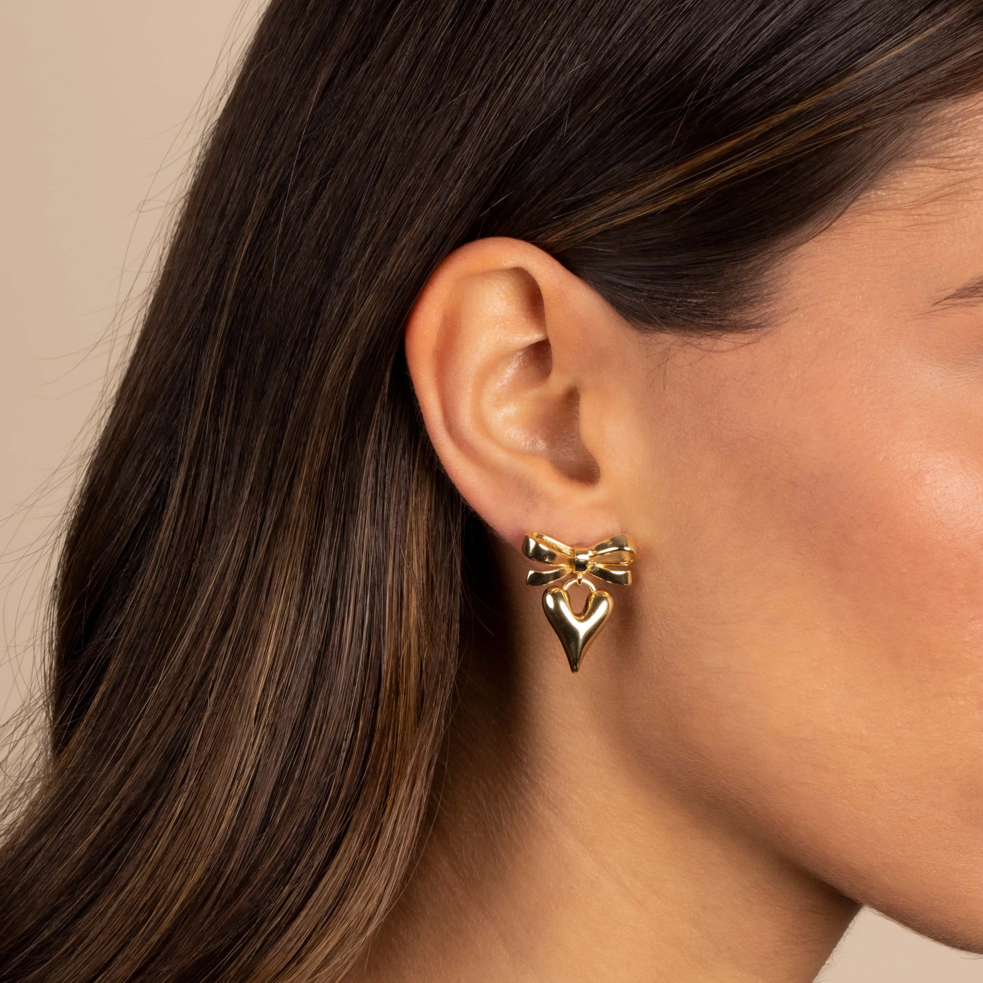 Bow Tie X Puffy Heart Drop Stud Earring sold by Adina Eden's product image thumbnail 2