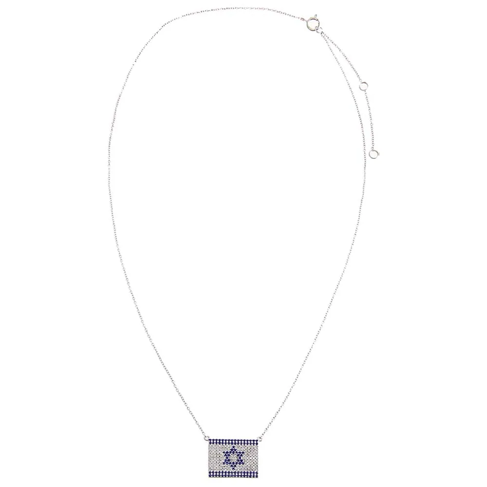 Diamond X Sapphie Blue Pave Flag Of Israel Necklace 14K sold by Adina Eden's product image thumbnail 3