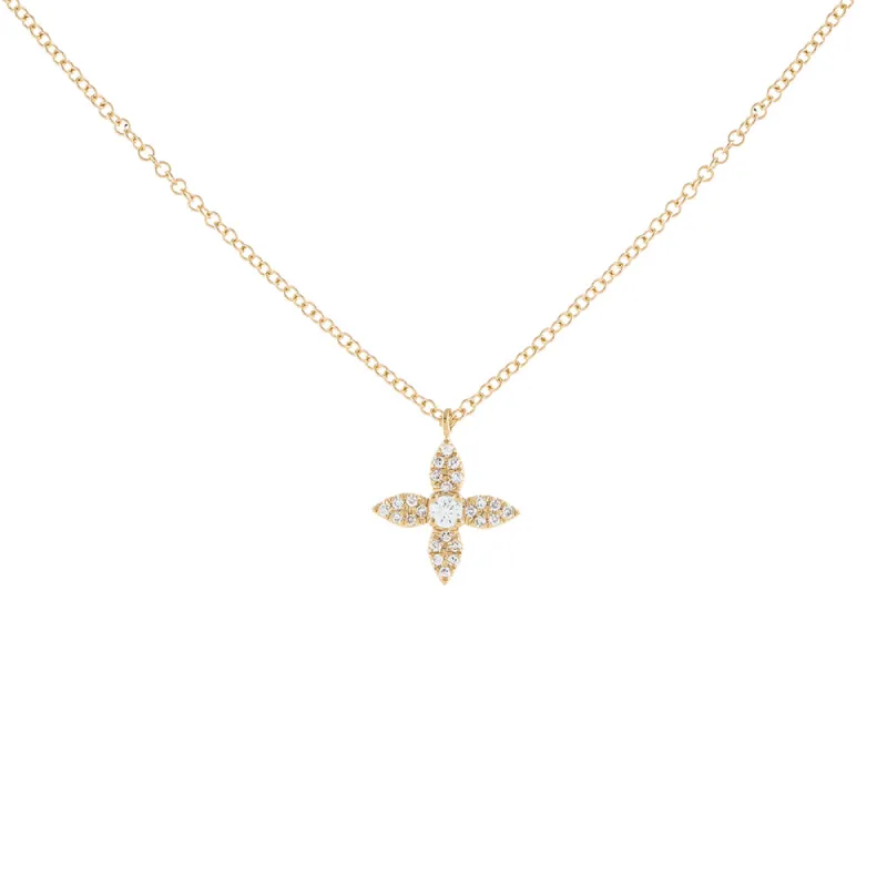 Diamond 4 Petal Flower Necklace 14K sold by Adina Eden's