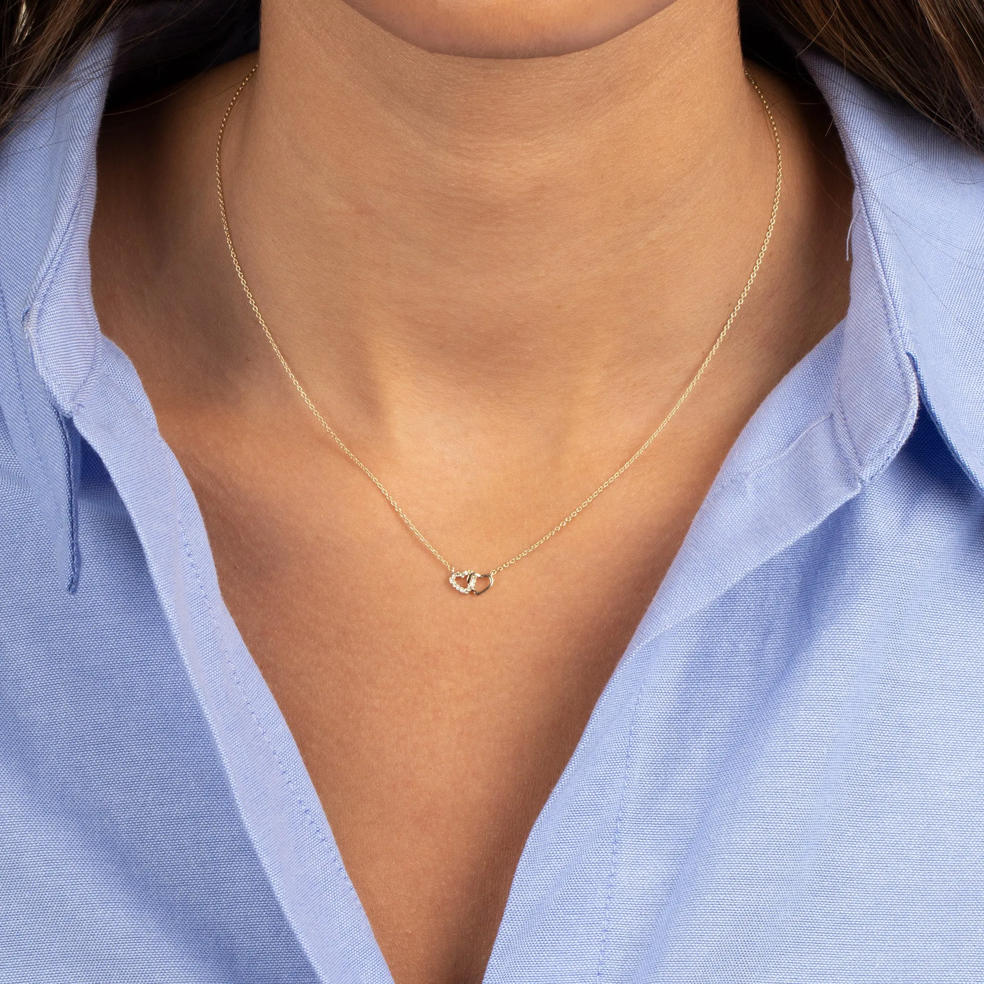 Diamond Solid/Pave Intertwined Heart Necklace 14K sold by Adina Eden's product image thumbnail 2