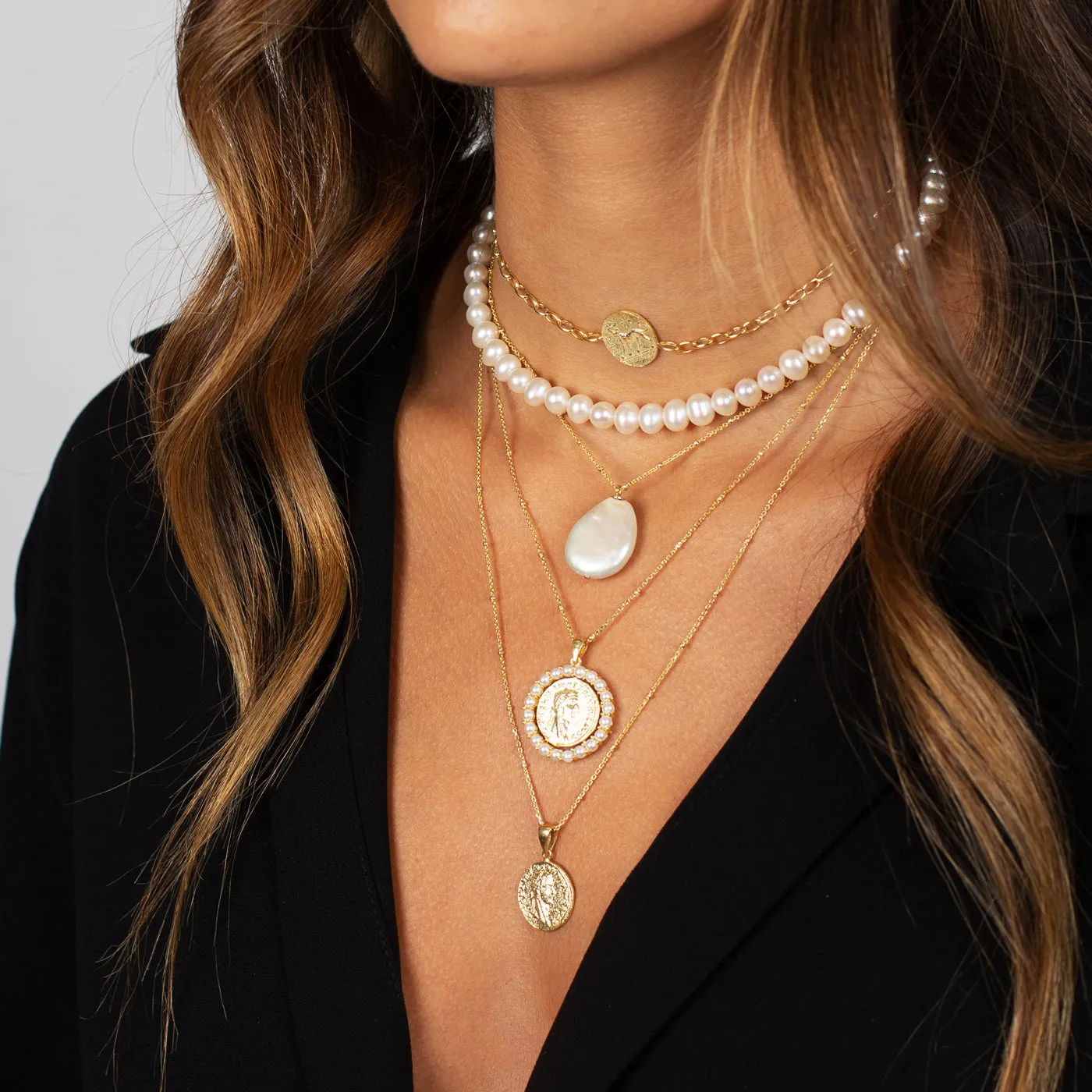Pearl Coin Necklace sold by Adina Eden's product image thumbnail 3