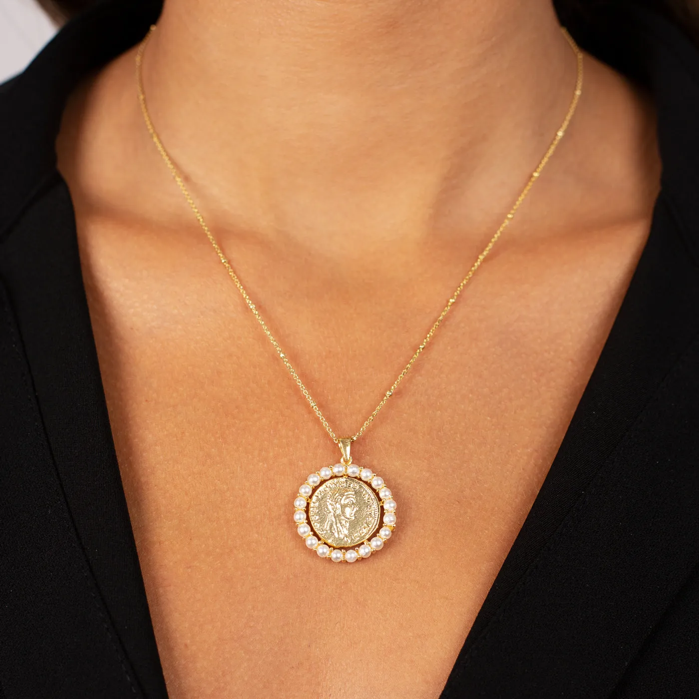 Pearl Coin Necklace sold by Adina Eden's product image thumbnail 2