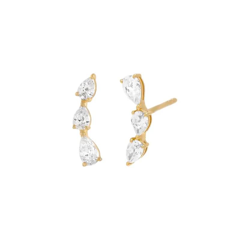 Diamond Teardrop Curved Bar Stud Earring 14K sold by Adina Eden's