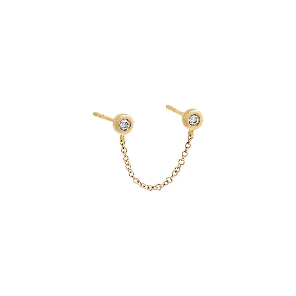 Diamond Double Bezel Chain Stud Earring 14K sold by Adina Eden's