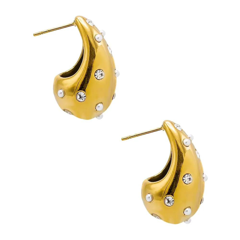 Scattered Pearl X CZ Teardrop Drop Stud Earring sold by Adina Eden's product image thumbnail 3