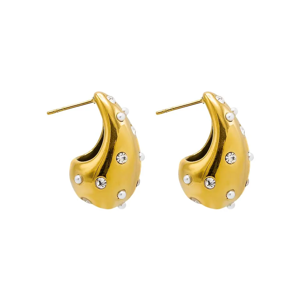 Scattered Pearl X CZ Teardrop Drop Stud Earring sold by Adina Eden's product image thumbnail 4