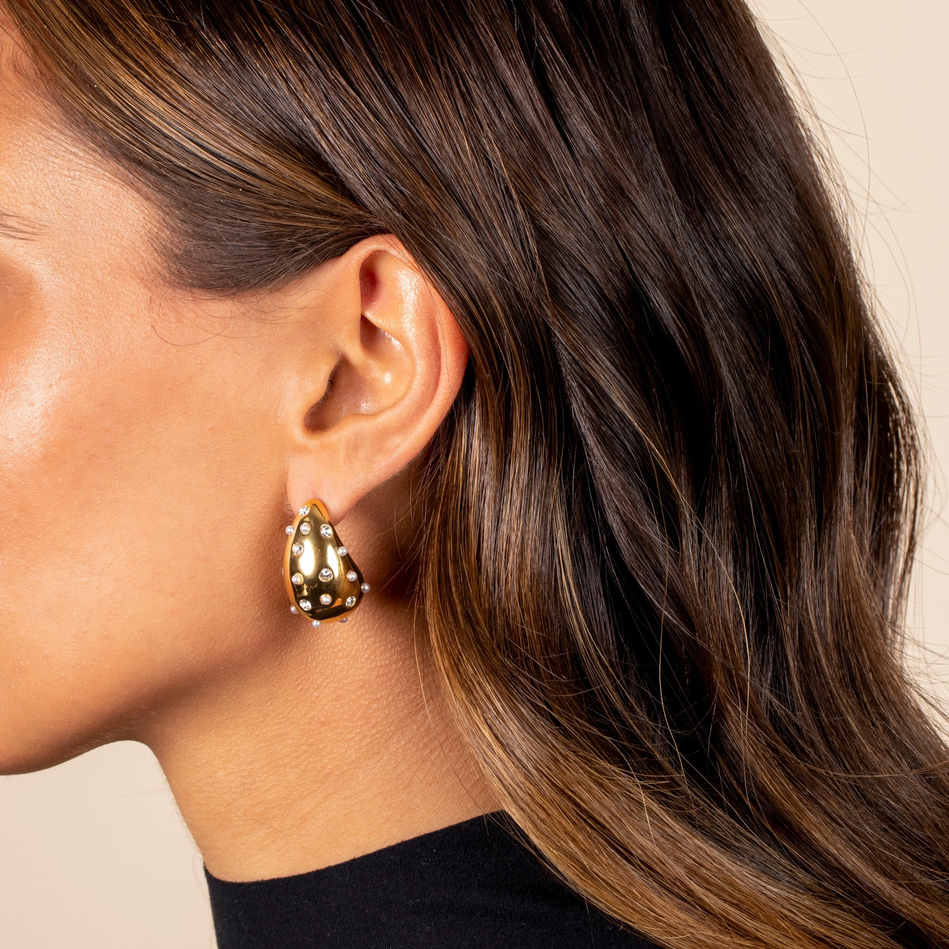 Scattered Pearl X CZ Teardrop Drop Stud Earring sold by Adina Eden's product image thumbnail 2