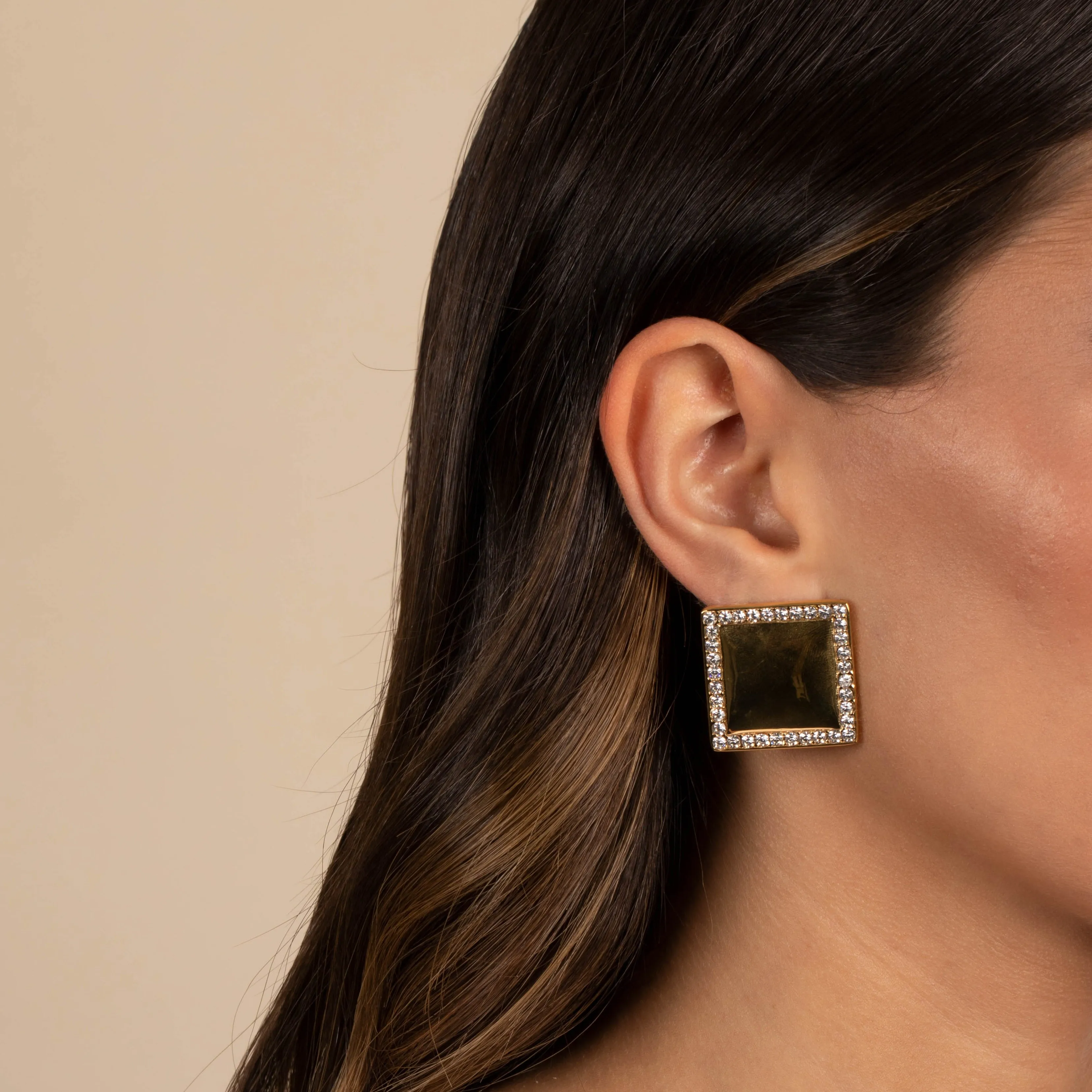 Pave Outlined Square Stud Earring sold by Adina Eden's product image thumbnail 2