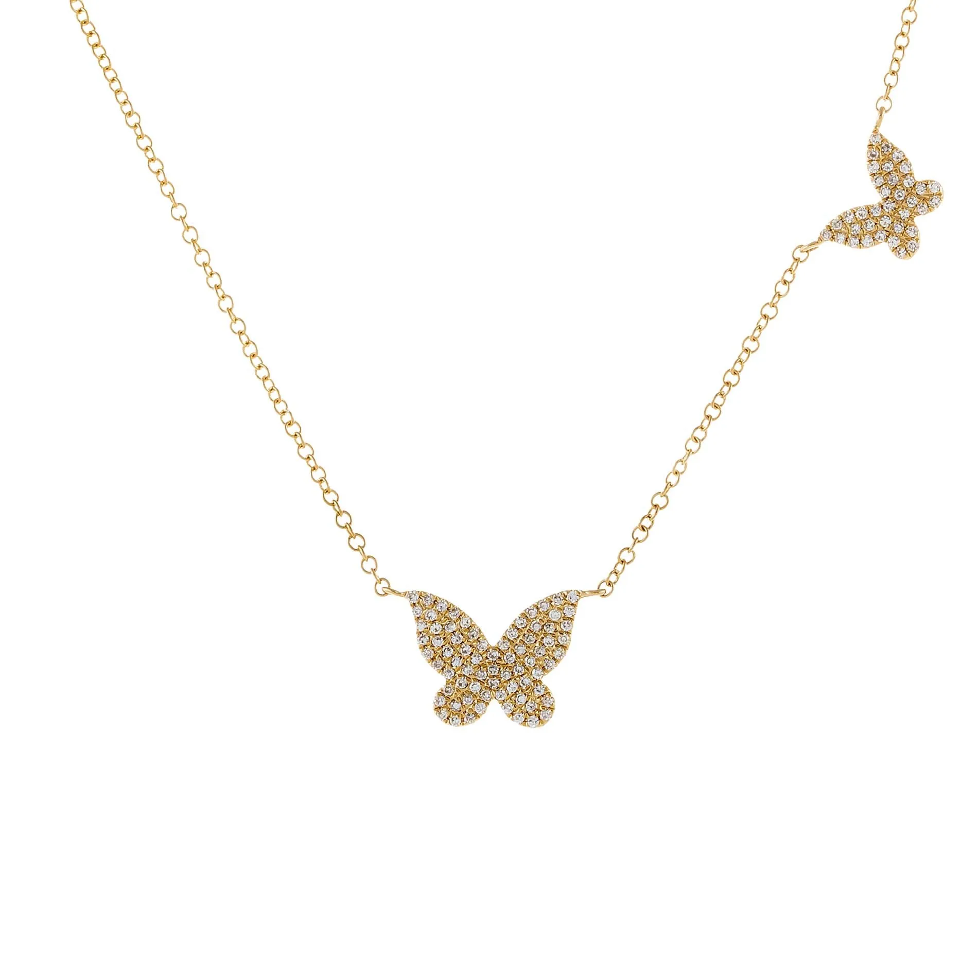 Diamond Dainty Double Butterfly Necklace 14K sold by Adina Eden's