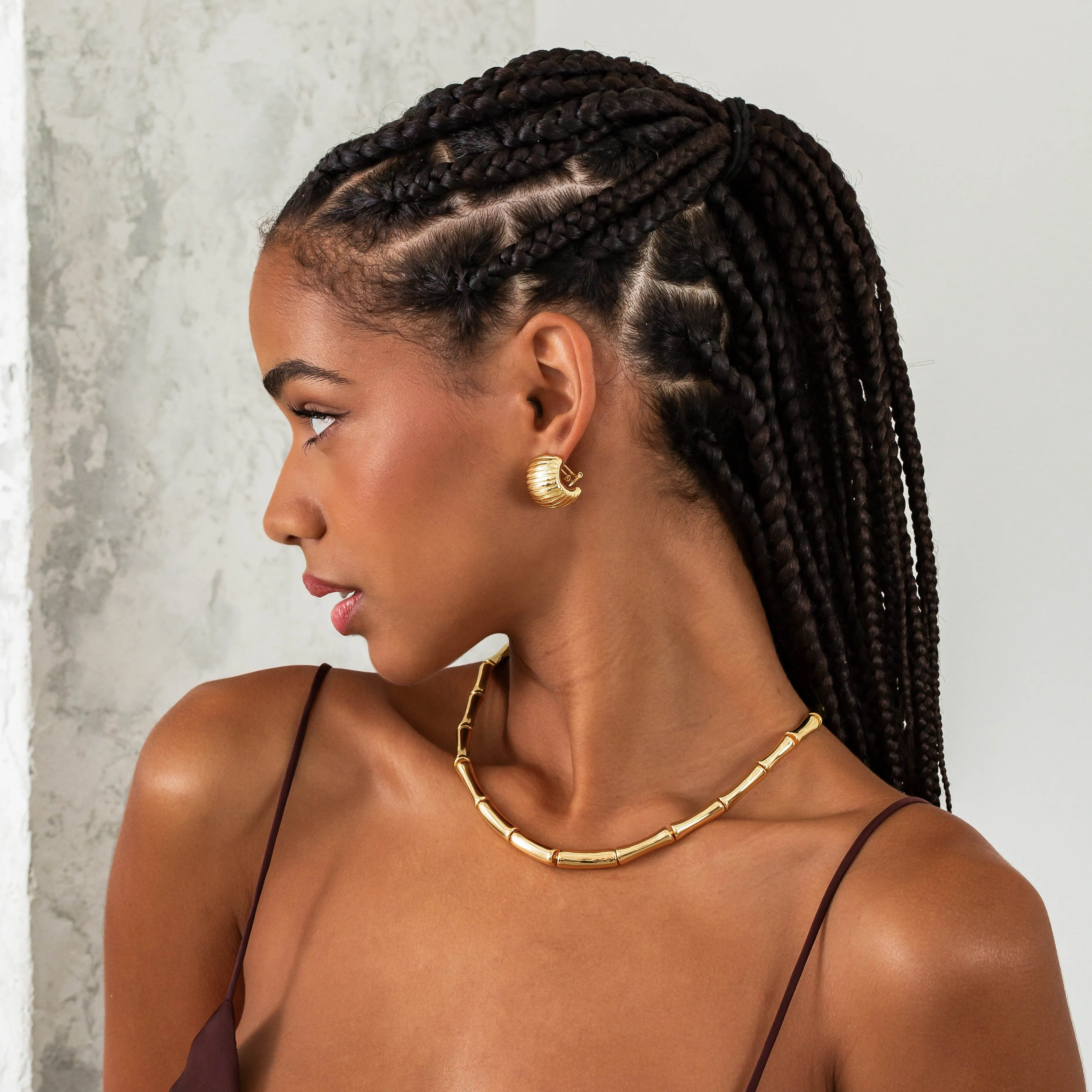 Solid Ridged On The Ear Stud Earring sold by Adina Eden's product image thumbnail 4