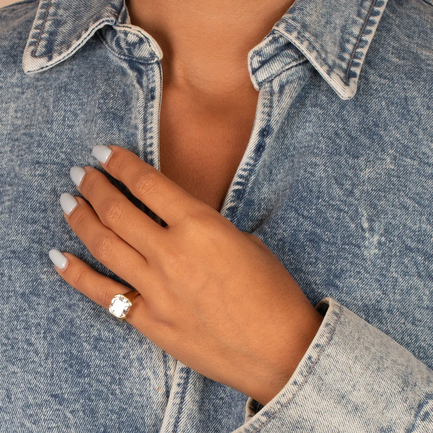 CZ Square Signet Pinky Ring sold by Adina Eden's product image thumbnail 3