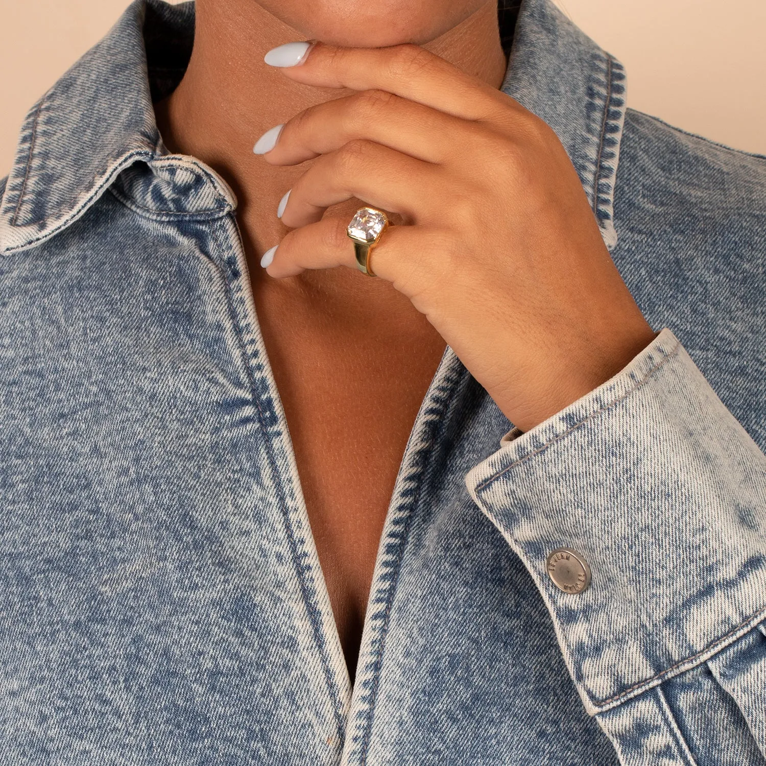 CZ Square Signet Pinky Ring sold by Adina Eden's product image thumbnail 2