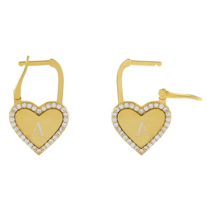Engraved Pavé X Solid Heart Huggie Earring sold by Adina Eden's