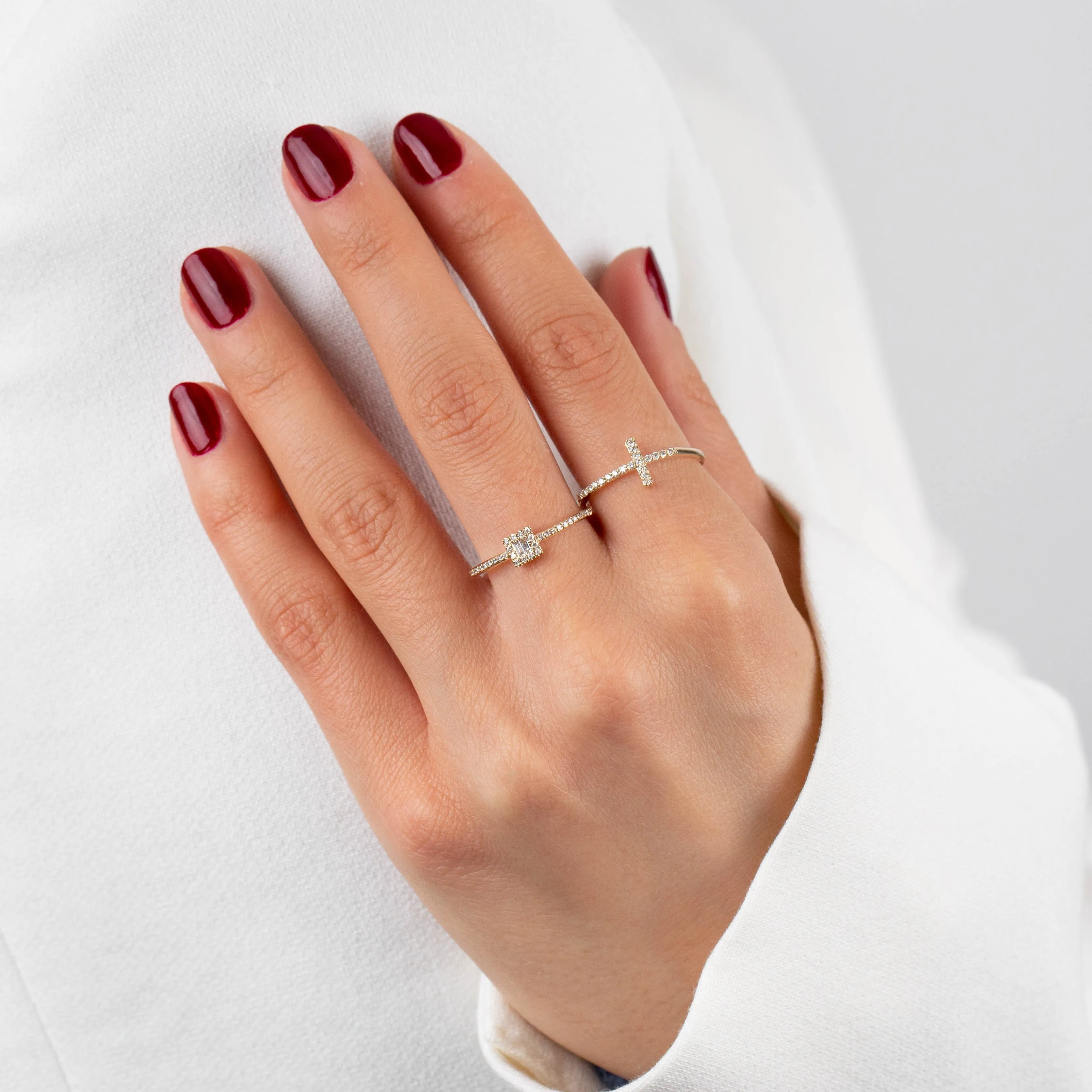 Diamond Elongated Cross Ring 14K sold by Adina Eden's product image thumbnail 2