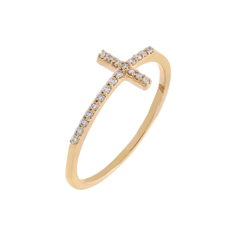 Diamond Elongated Cross Ring 14K sold by Adina Eden's