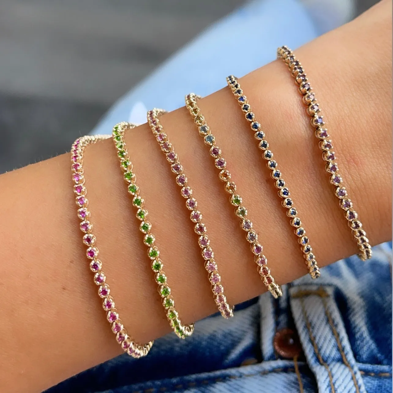 Thin Gemstone Tennis Bracelet 14K sold by Adina Eden's product image thumbnail 3