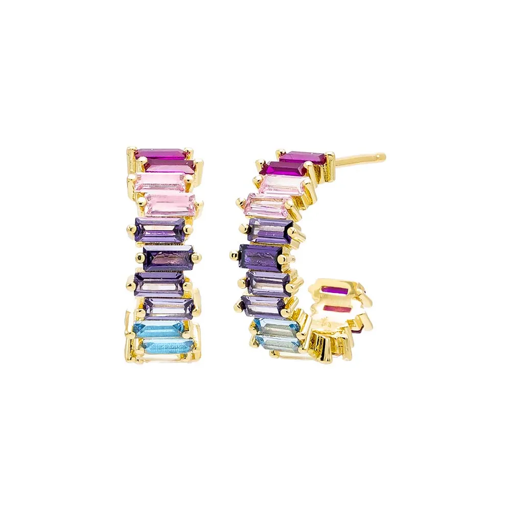 Multi Colored Baguette Open Hoop Earring sold by Adina Eden's