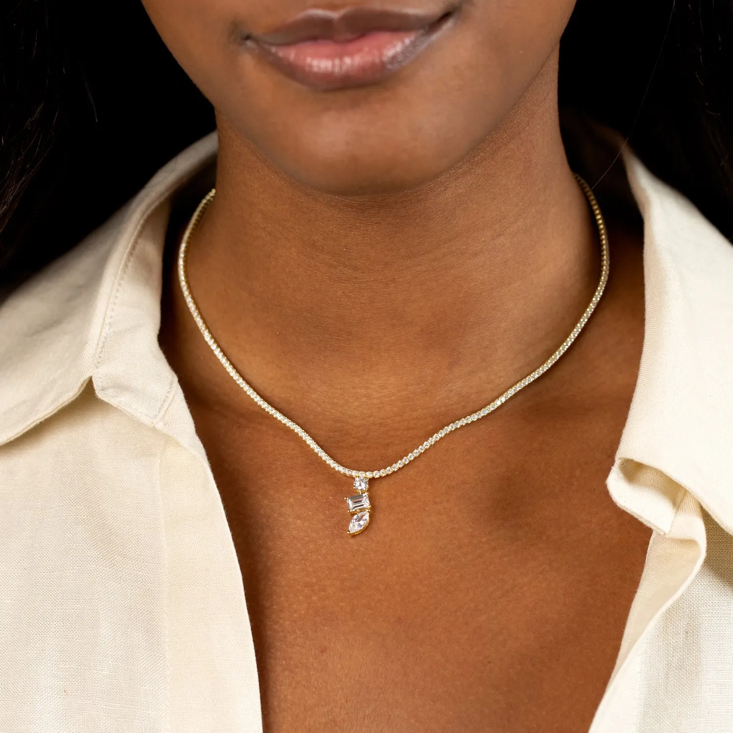 Dangling CZ Tennis Necklace sold by Adina Eden's product image thumbnail 2