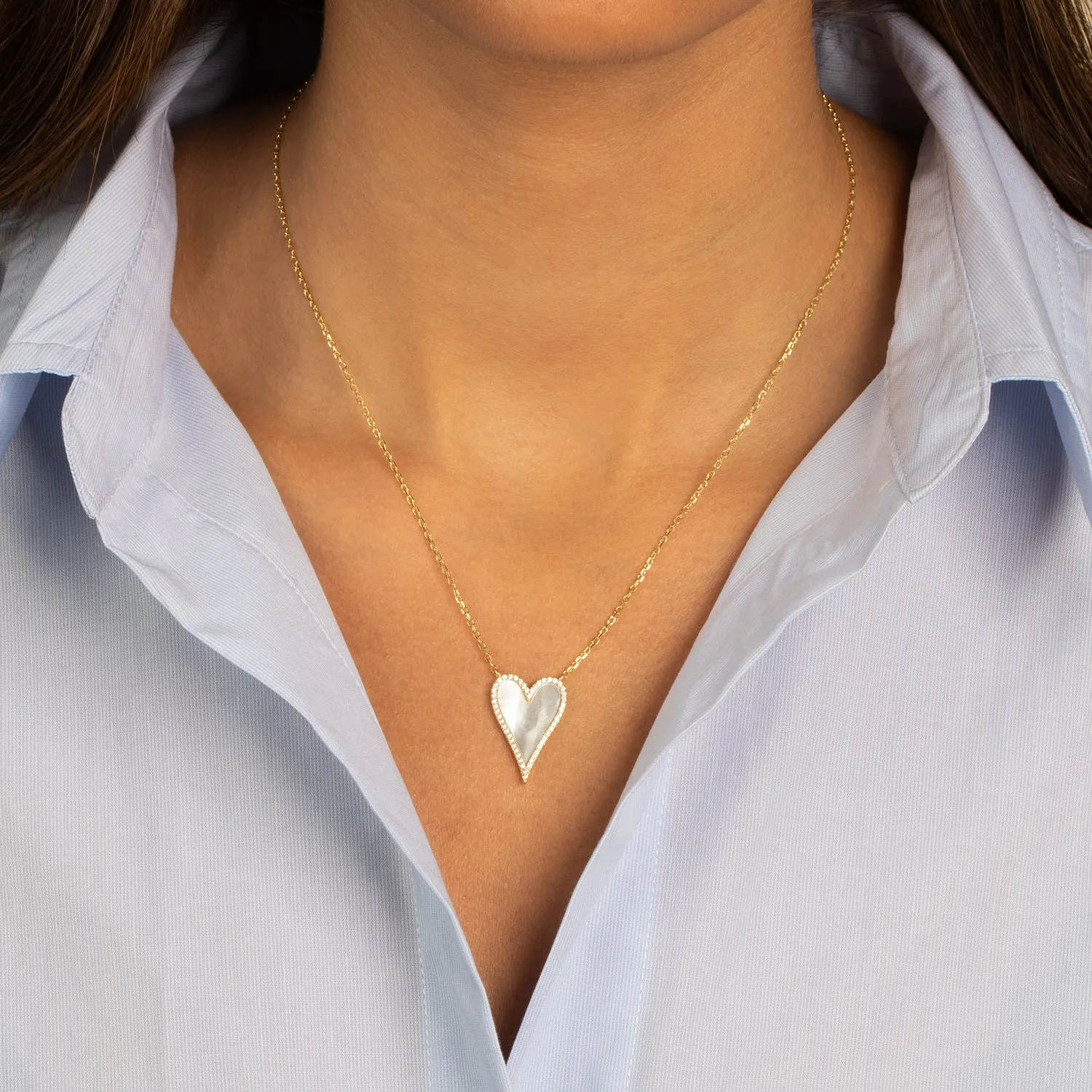 Elongated Pavé Heart Necklace sold by Adina Eden's product image thumbnail 2