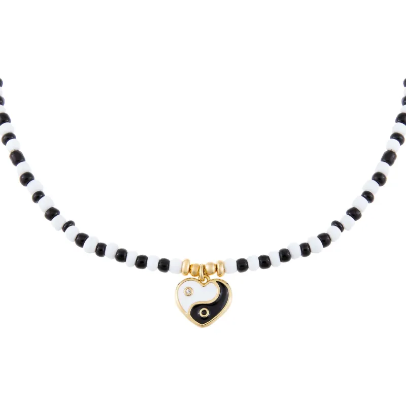 Enamel Yin & Yang Heart Bead Necklace sold by Adina Eden's
