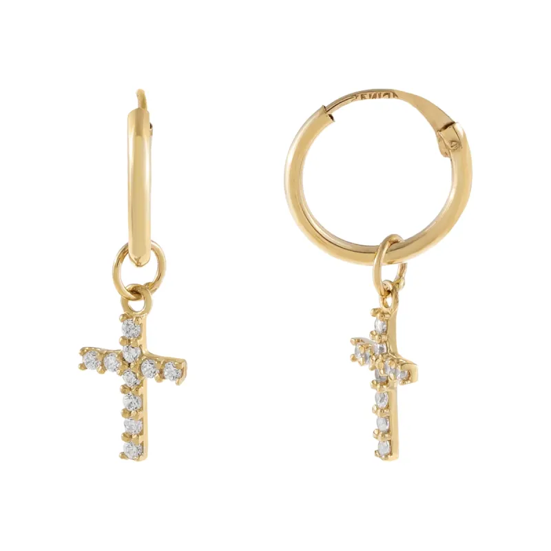 CZ Cross Hoop Earring 14K sold by Adina Eden's