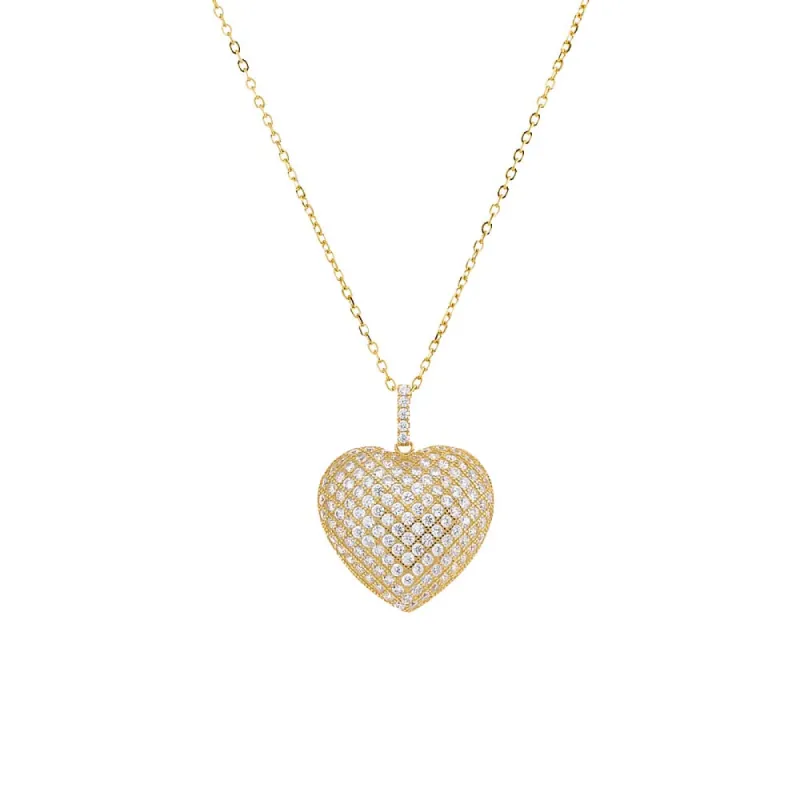 Pavé Slightly Puffed Heart Necklace sold by Adina Eden's