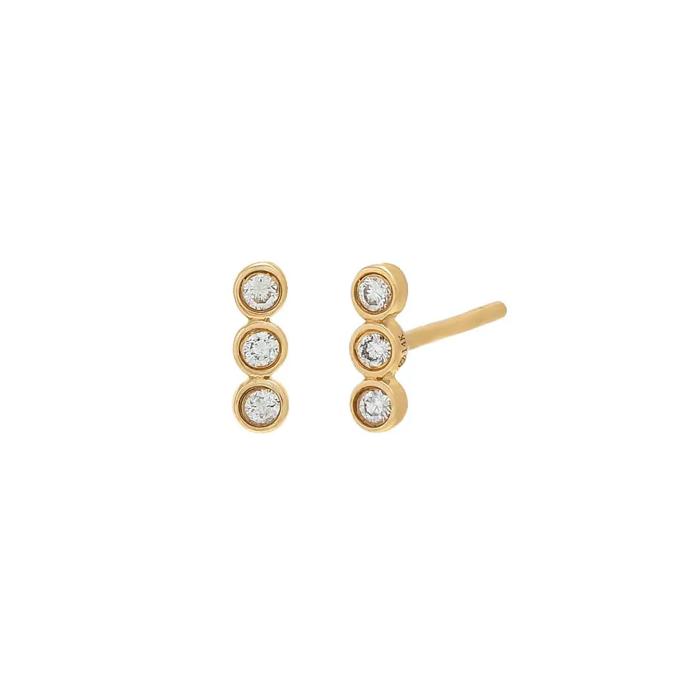 Petite Diamond Trio Bezel Bar Stud Earring 14k sold by Adina Eden's