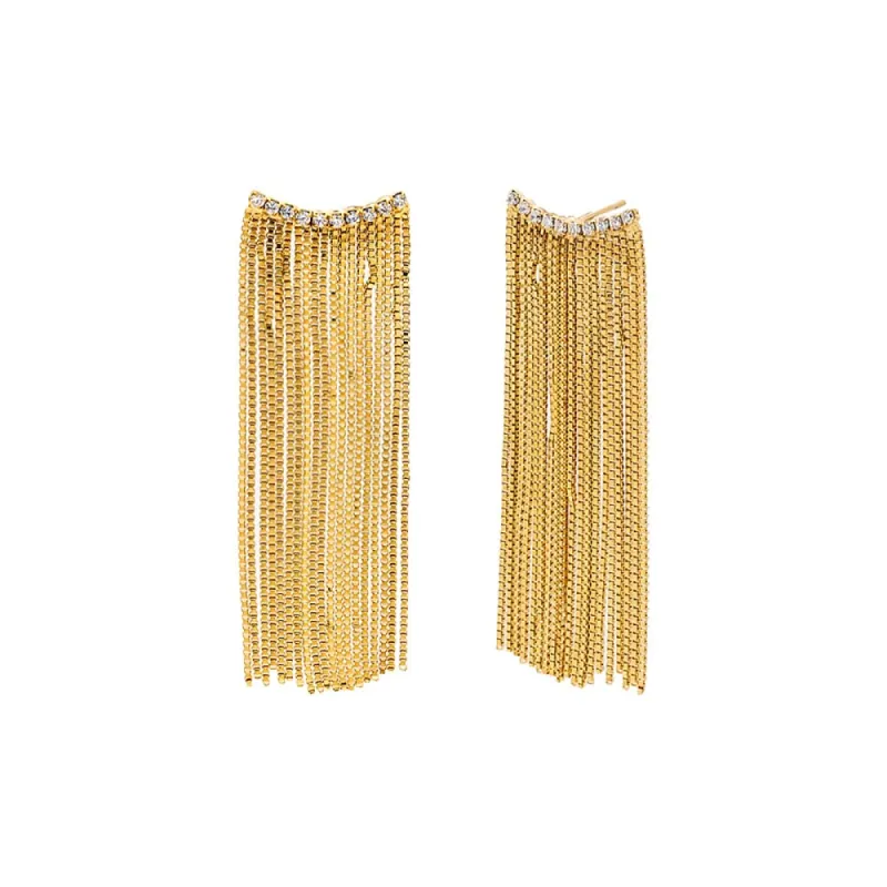 CZ Curved Bar Fringe Drop Stud Earring sold by Adina Eden's