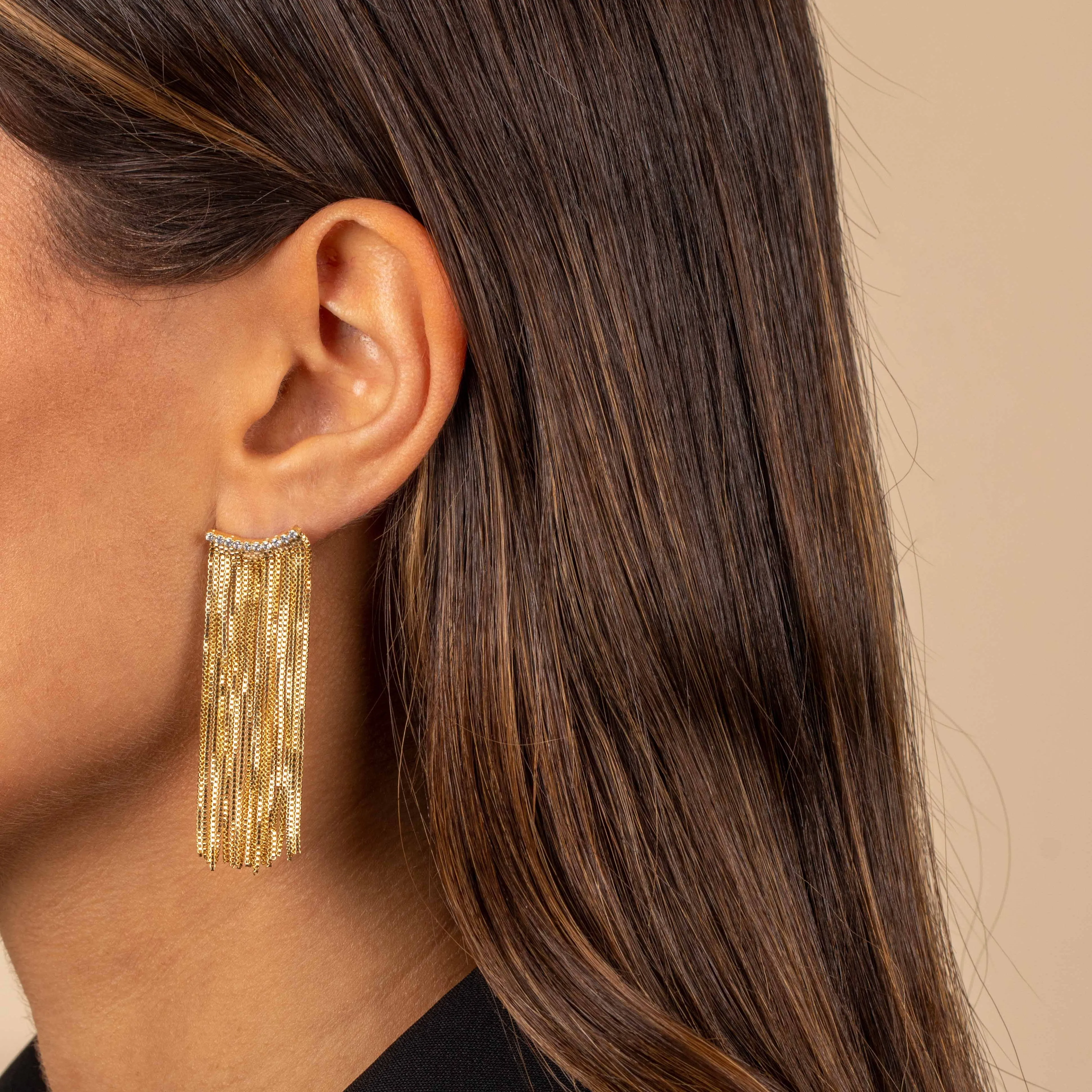 CZ Curved Bar Fringe Drop Stud Earring sold by Adina Eden's product image thumbnail 2