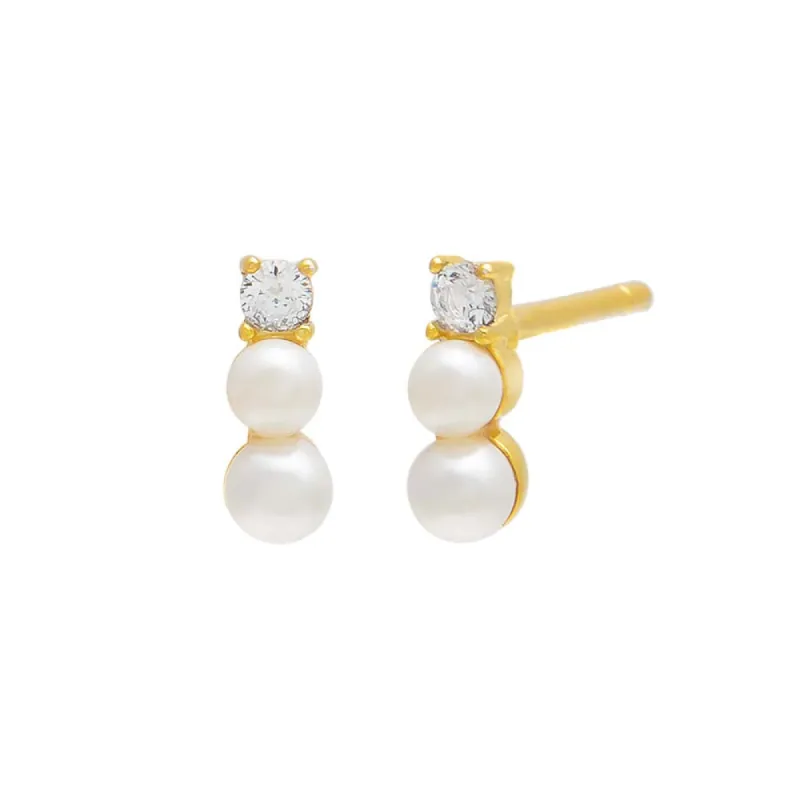 CZ Double Pearl Stud Earring sold by Adina Eden's