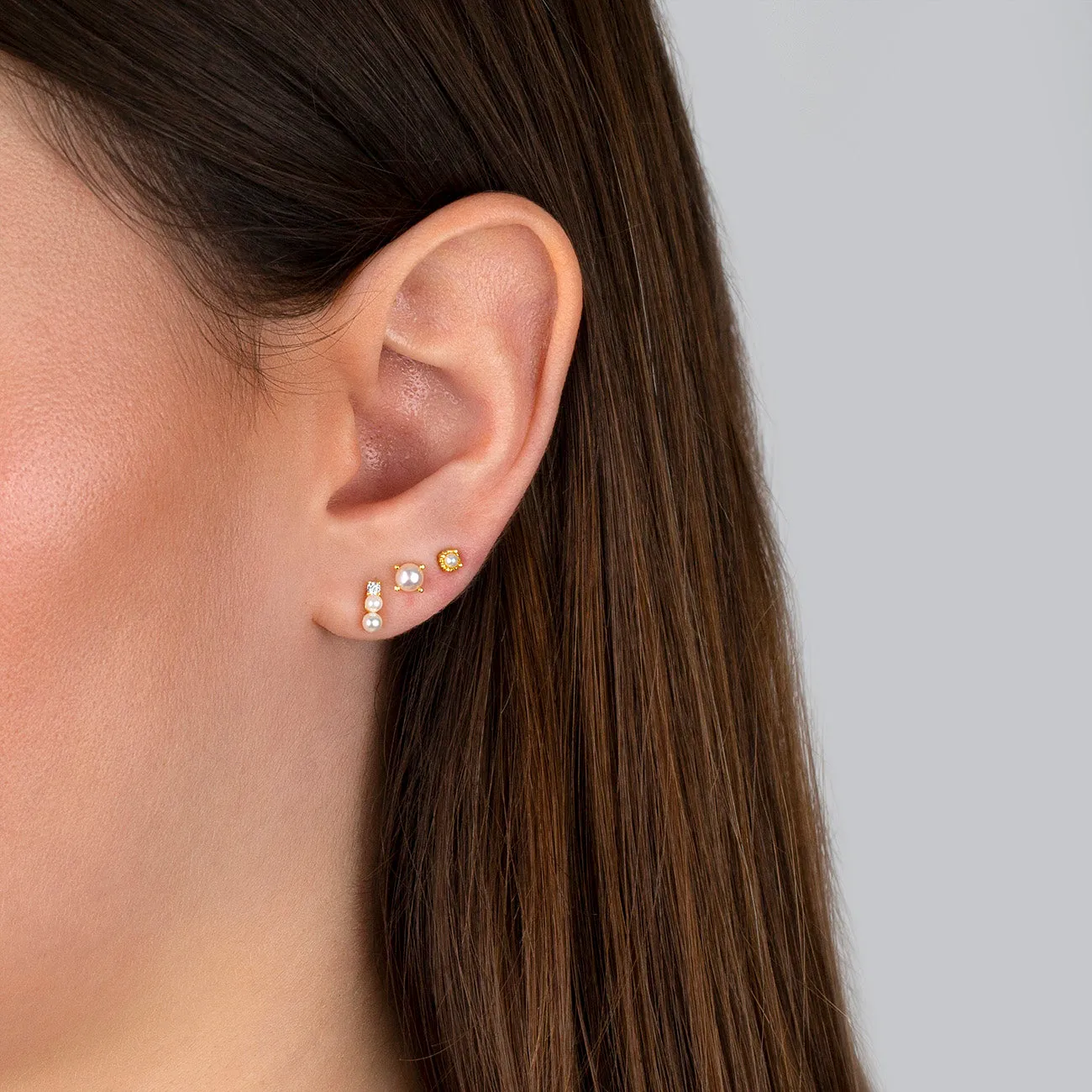 CZ Double Pearl Stud Earring sold by Adina Eden's product image thumbnail 2