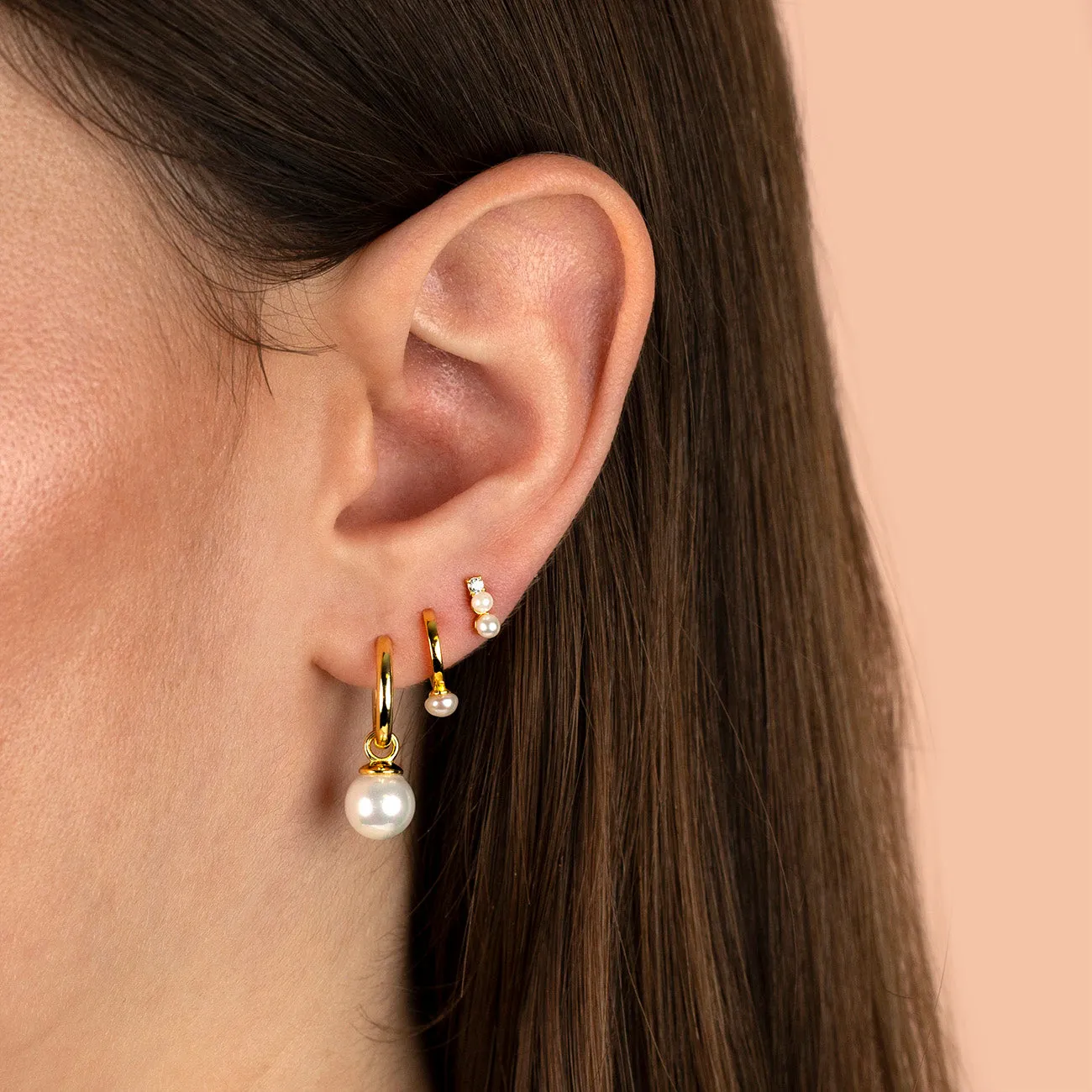 CZ Double Pearl Stud Earring sold by Adina Eden's product image thumbnail 3