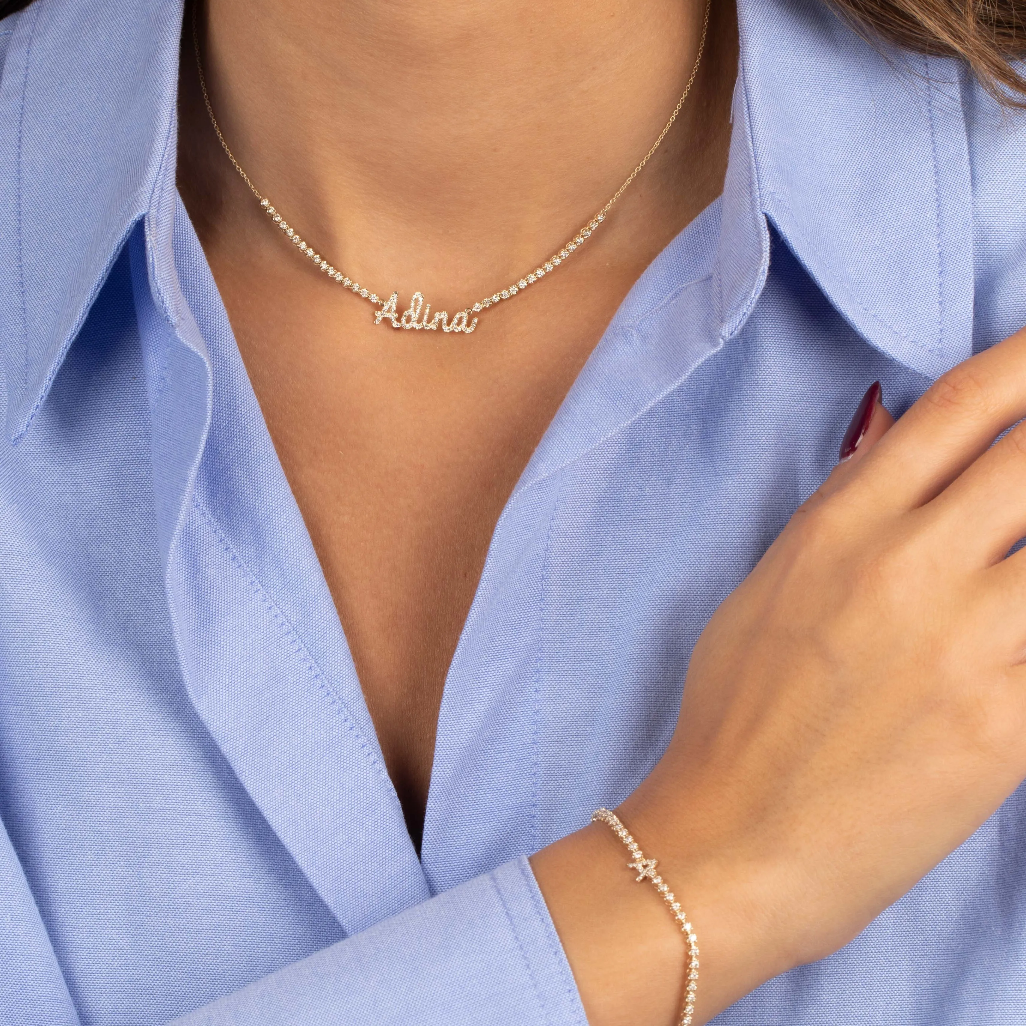 Diamond Initial Half Tennis Bracelet 14K sold by Adina Eden's product image thumbnail 3