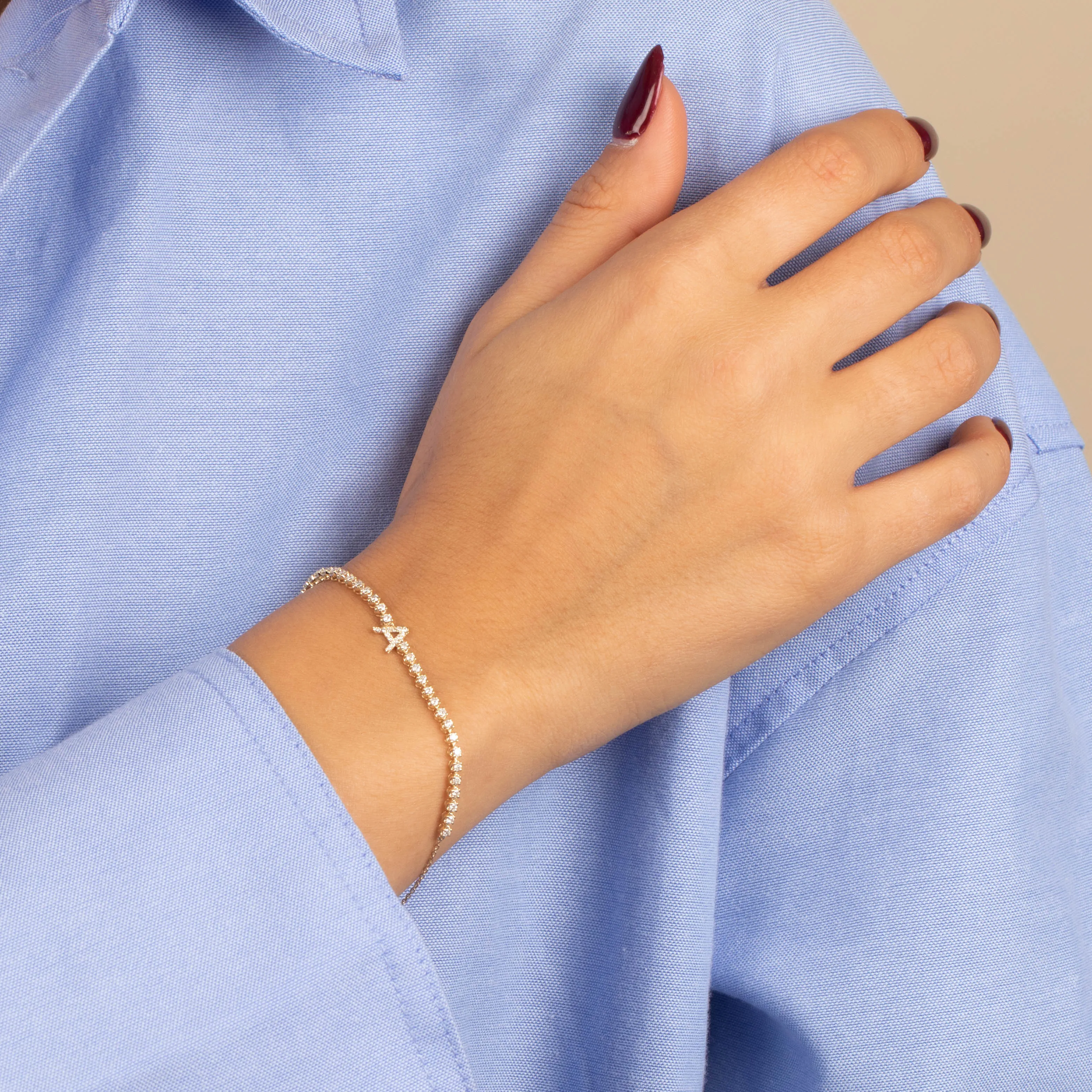 Diamond Initial Half Tennis Bracelet 14K sold by Adina Eden's product image thumbnail 2