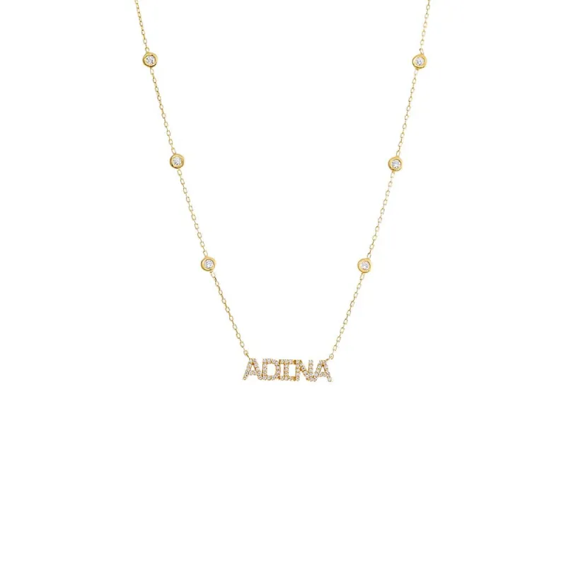 Pave Nameplate X CZ Bezel Chain Necklace sold by Adina Eden's