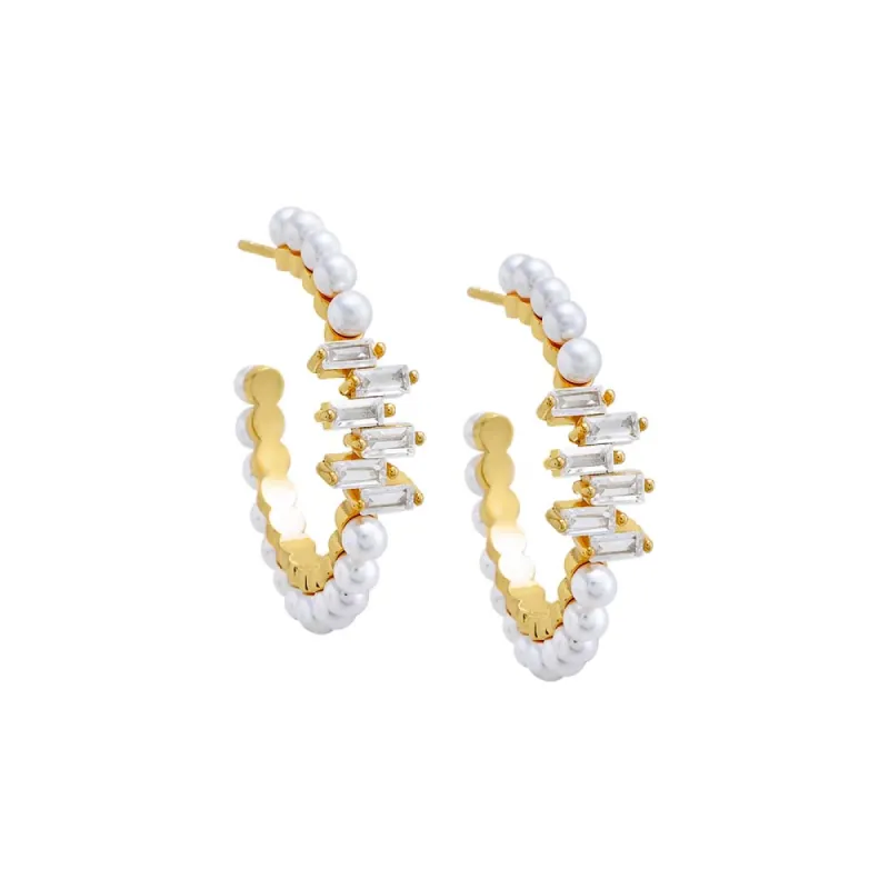 Pearl X Baguette Hoop Earring sold by Adina Eden's