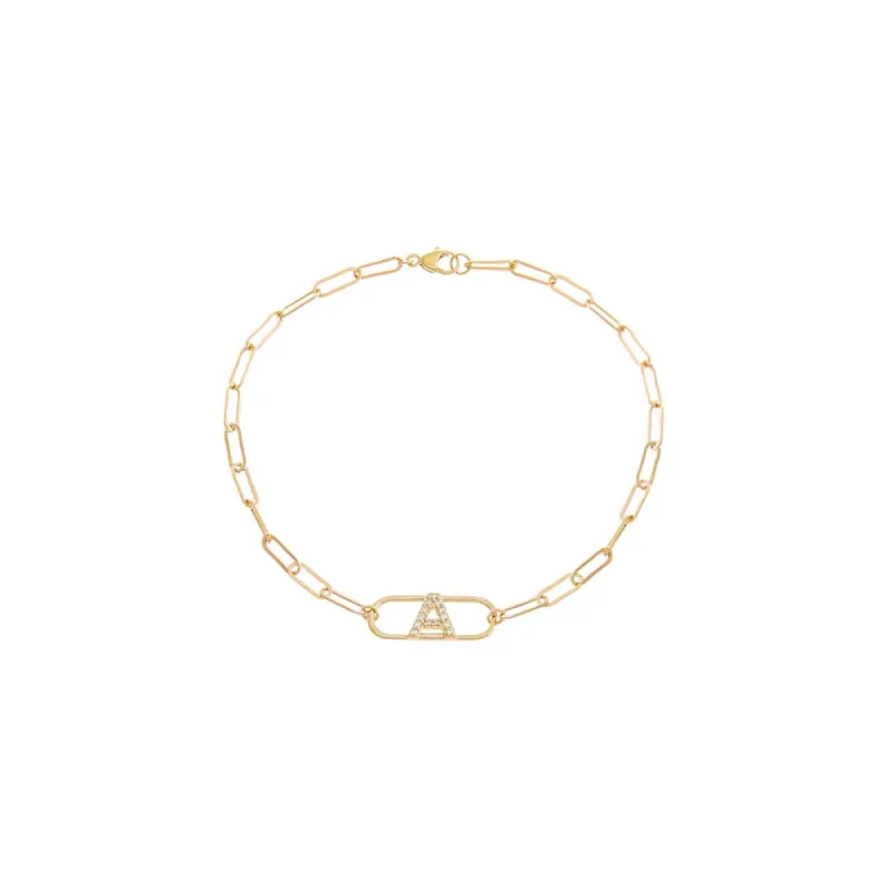 Diamond Pave Initial Cutout Pendant Link Bracelet 14K sold by Adina Eden's