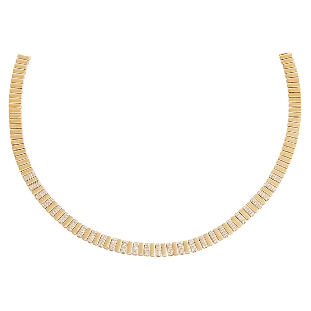 Diamond Pave Fluted Pattern Tennis Necklace 14K sold by Adina Eden's