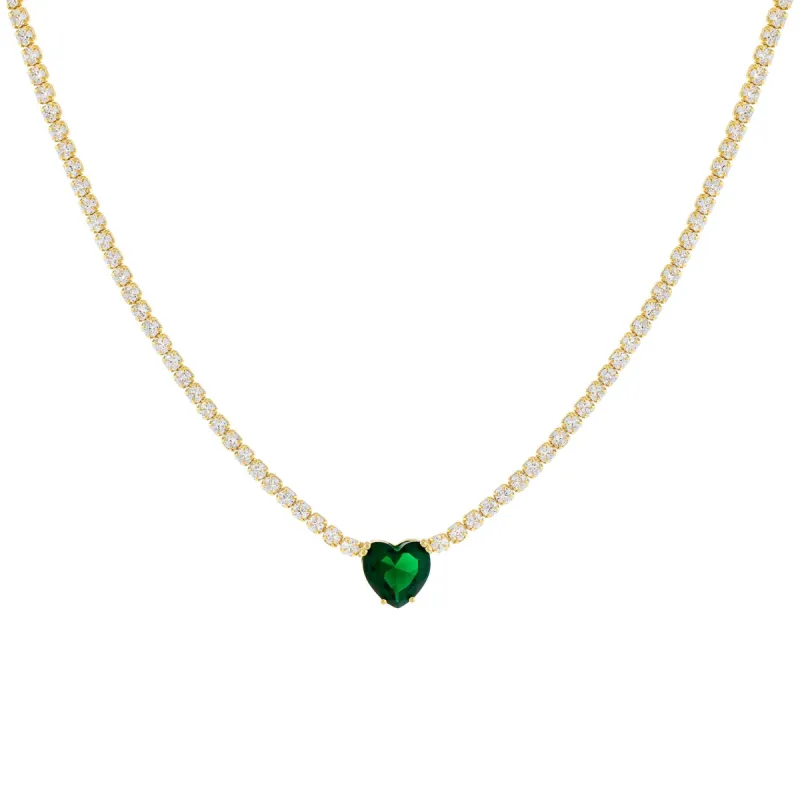 CZ Heart Stone Tennis Necklace sold by Adina Eden's
